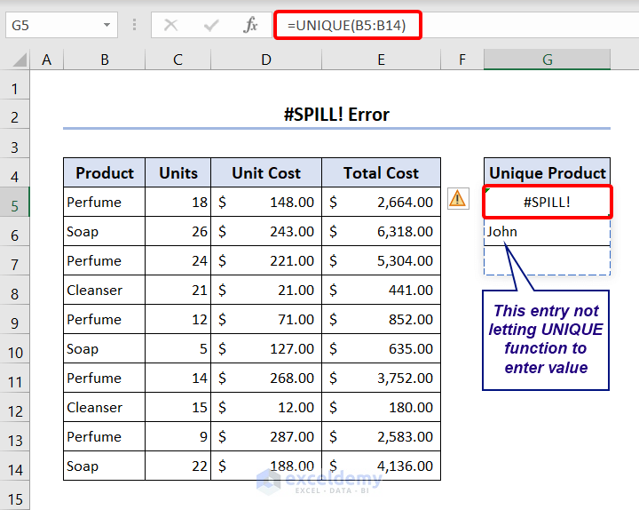 Array function returning #spill error because of not having empty cell