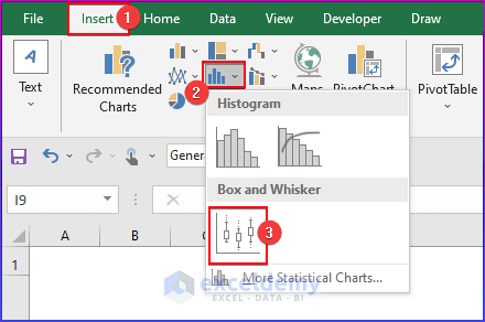Choose the Box and Whisker Chart from the Insert Statistic Chart Option