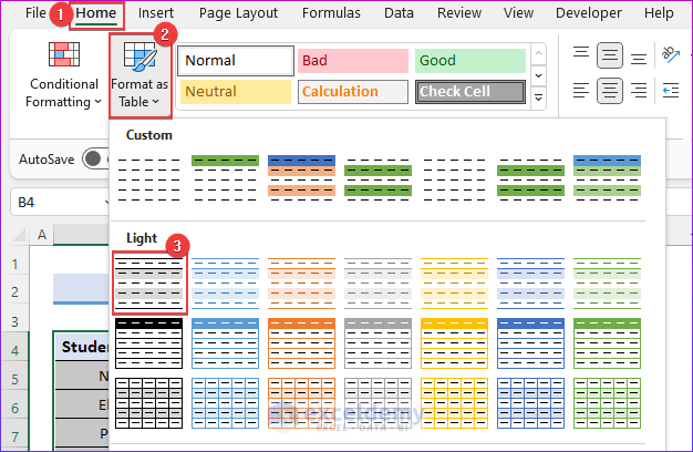 Formatting Table Style 