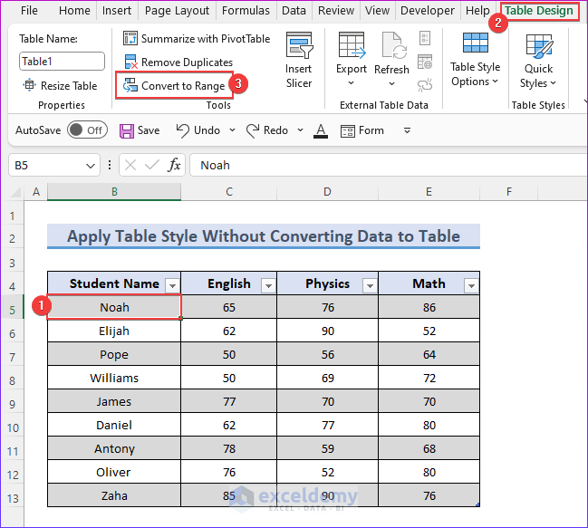 How to Apply Table Style Without Converting Data to Table in Excel