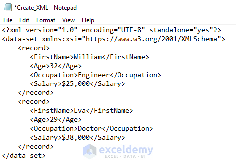 XML Code in XML File