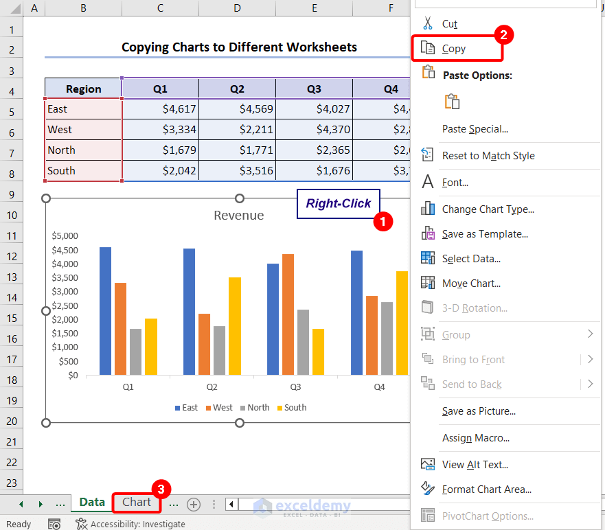 Copying chart and selecting worksheet