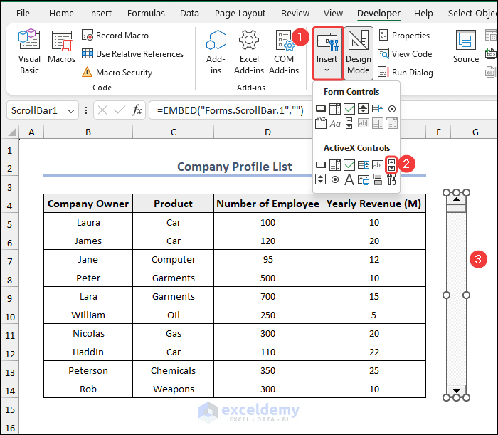 Creating ActiveX Vertical Scroll Bar