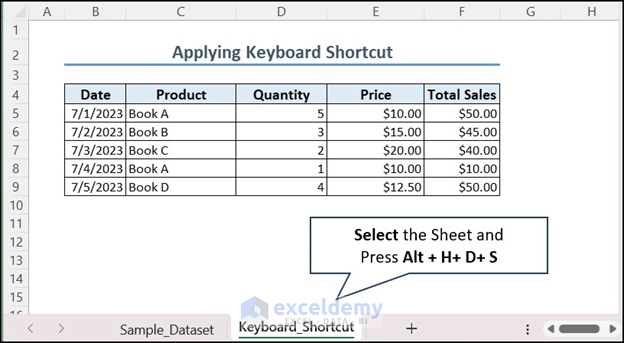 Keyboard shortcut to delete sheet in Excel