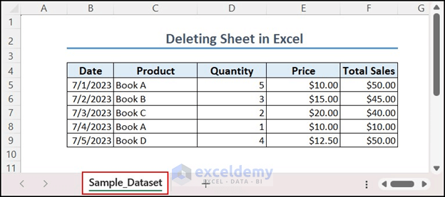 Output of deleting sheet