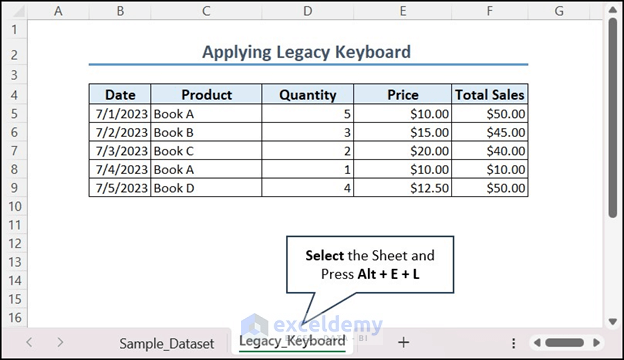 Legacy keyboard shortcut to delete sheet in Excel