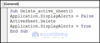 VBA code to delete the active sheet in Excel