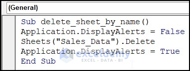 VBA code to delete sheet by name