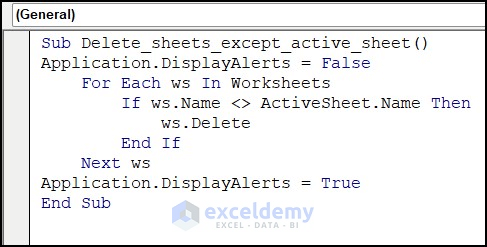 VBA code to delete all sheets except one