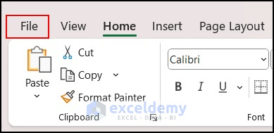 Selecting file option in Excel