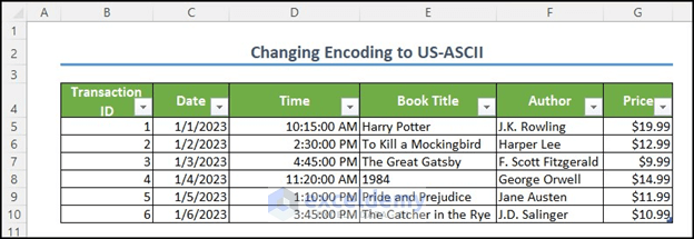 Changing encoding to US-ASCII in Excel