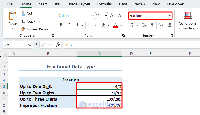 Fractional Number Without Equal Symbol
