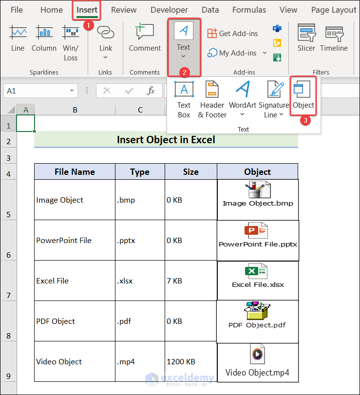 Insert Object in Excel