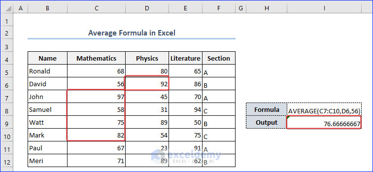 AVERAGE Formula in Excel
