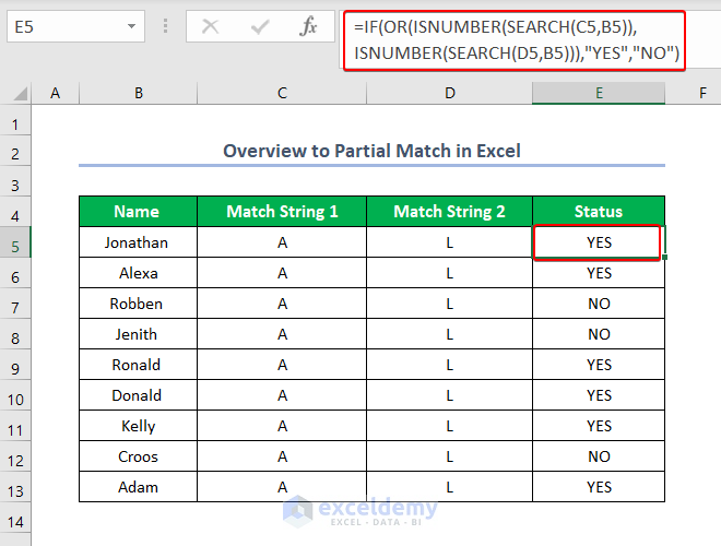 Partial Match Excel