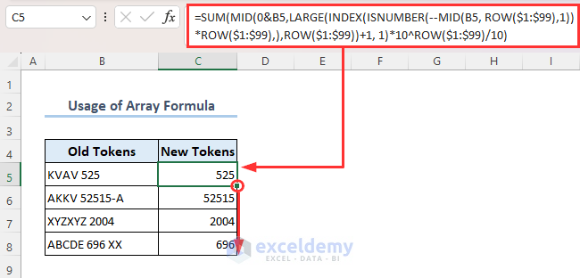 Image showing formula to remove text and leave numbers only