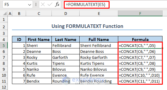 Using FORMULATEXT Function