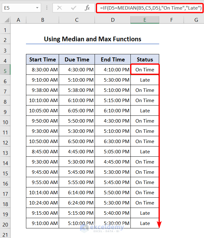 Using Median and Max Functions to find time between two times