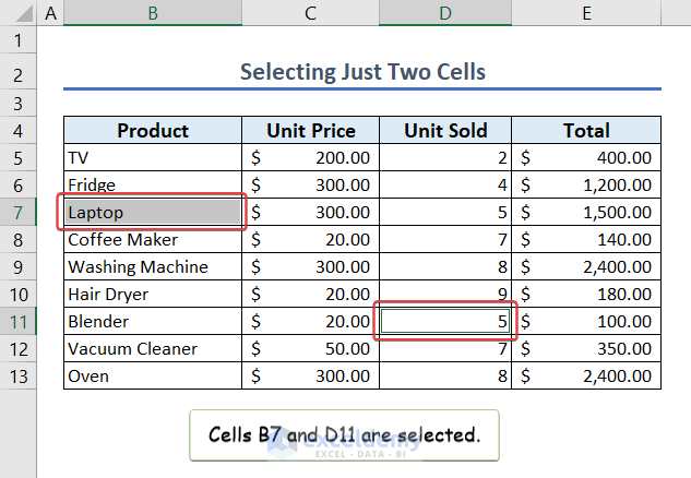 img25- cells B7 and D11 are selected