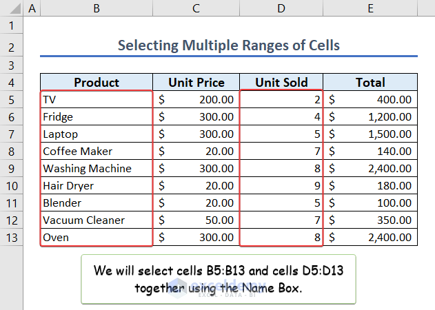 img26- selecting multiple ranges of cells together