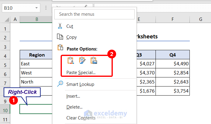 paste in new worksheet