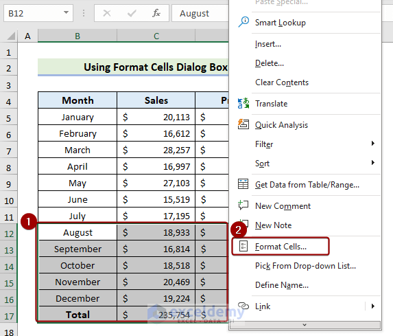 Using Format Cells Dialog Box to Apply Bottom Double Border
