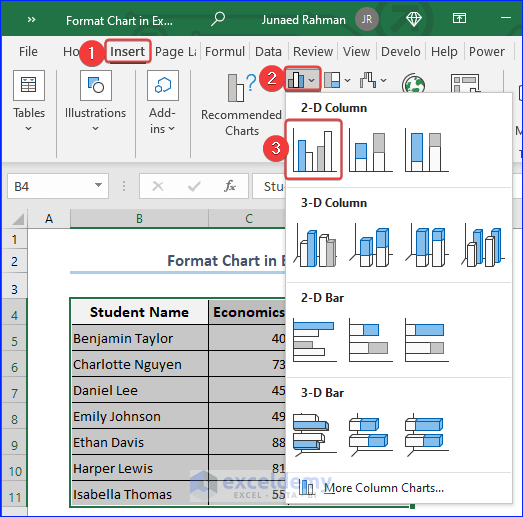 Inserting Chart in Excel