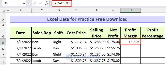 calculating profit margin in Excel