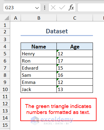 Dataset to convert to number in Excel