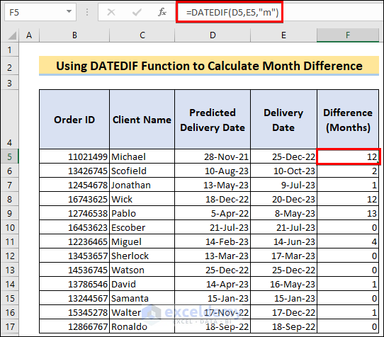 Using DATEDIF to Calculate Month Difference