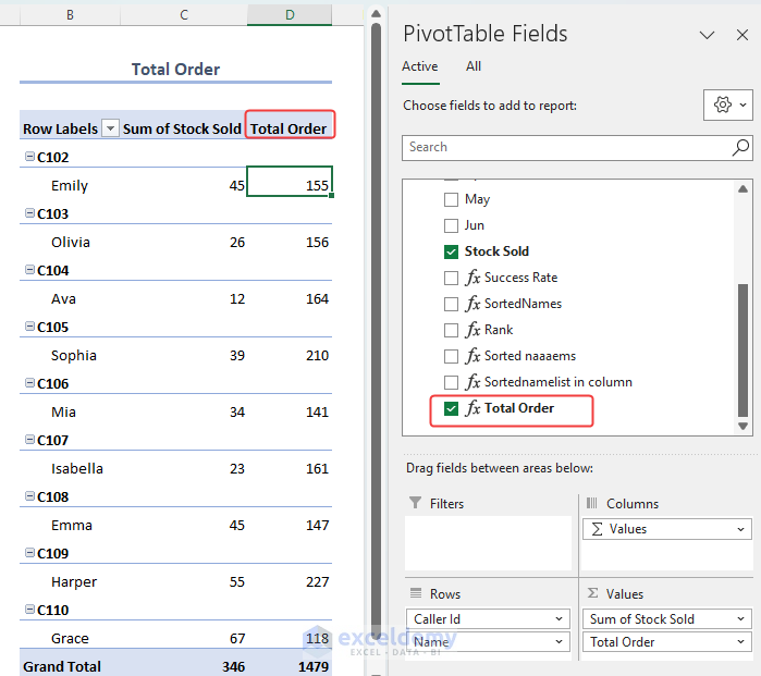 Finally getting the Total Order column in power pivot