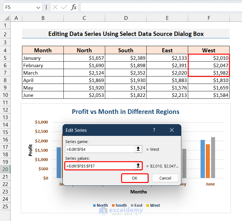 Editing Data Series Using Select Data Source Window