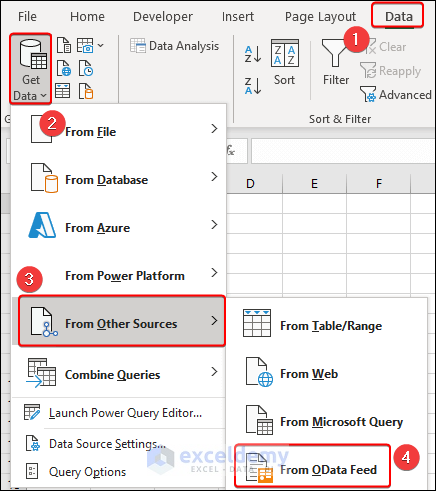 Selecting From OData Feed option in Get Data