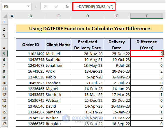 Using DATEDIF to Calculate Year Difference