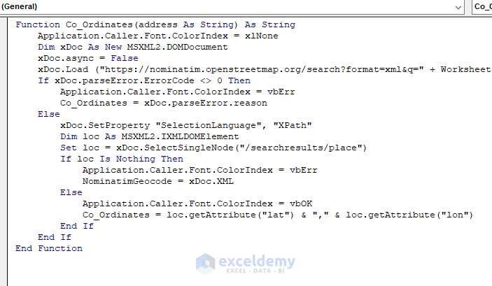 VBA code for geocoding