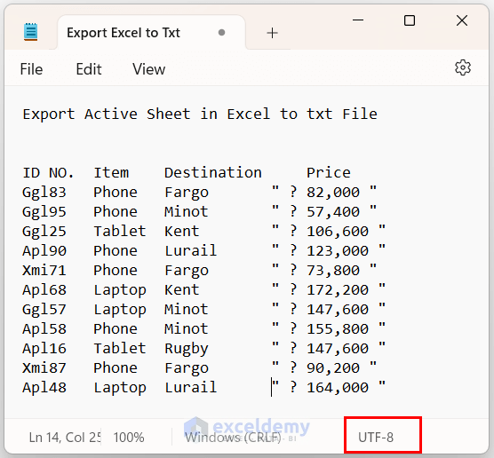 Output After Exporting Excel Sheet with Rupee Symbol to Tab Delimited txt