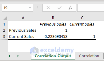 Correlation output for data analysis ToolPak in Excel
