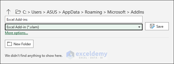 Save file as Excel add-ins