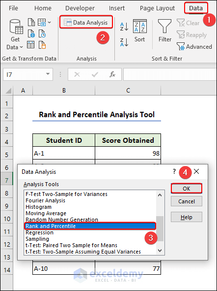 Rank and Percentile option in Data Analysis
