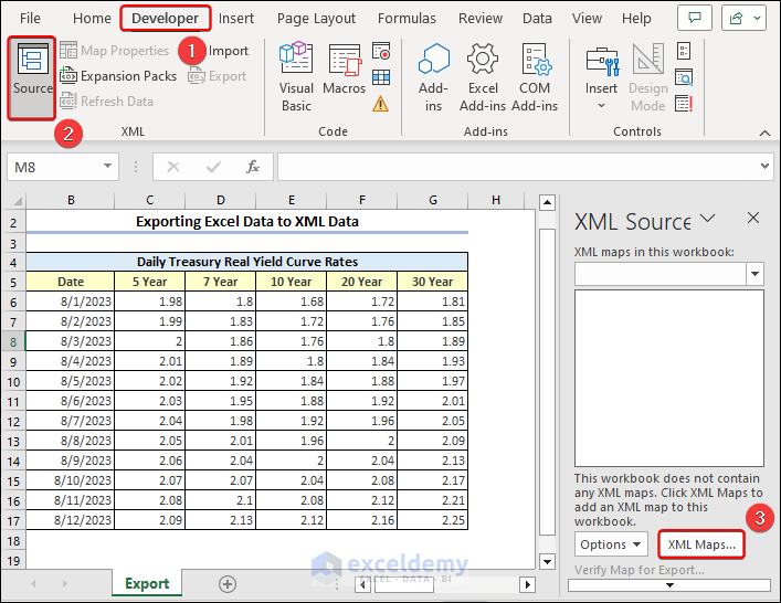 XML Maps option in Excel