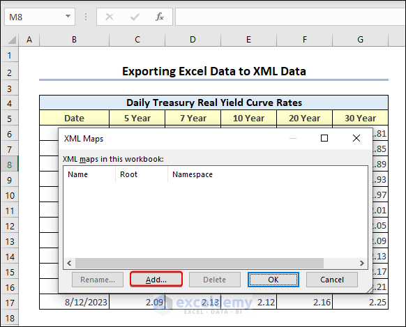 Add option in XML Maps dialog in Excel
