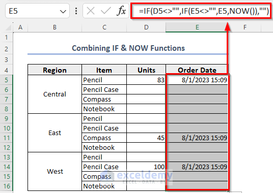 Combining Excel IF & NOW Functions to Insert Timestamp