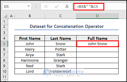 Formula and Result with Concatenate operator