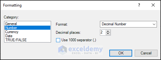 Setting two decimal places for number