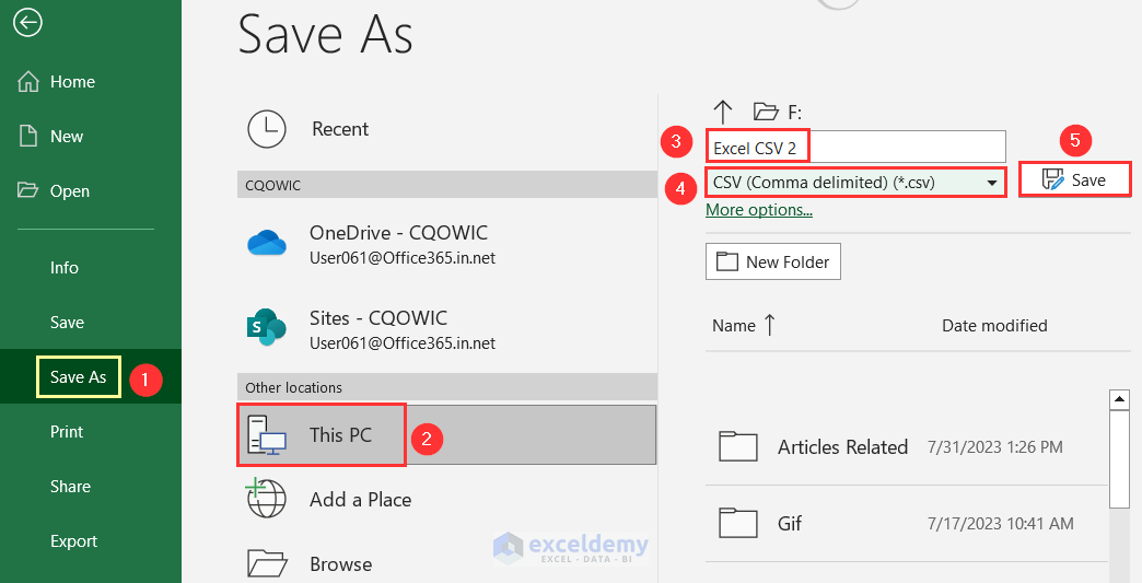 Saving Excel file as CSV formatted file