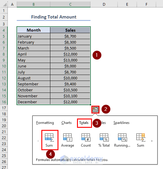 steps to find total amount