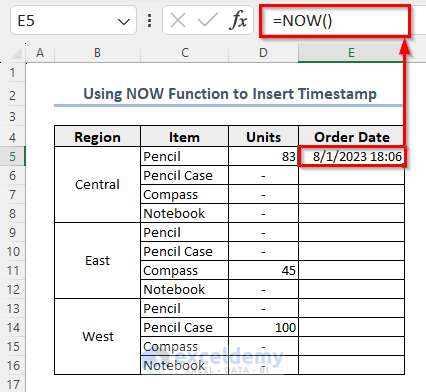 Using NOW Function to Insert Timestamp