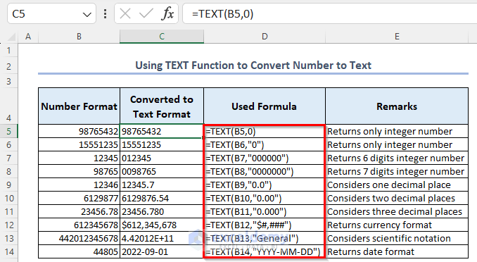 Using TEXT Function to Convert Number to Text