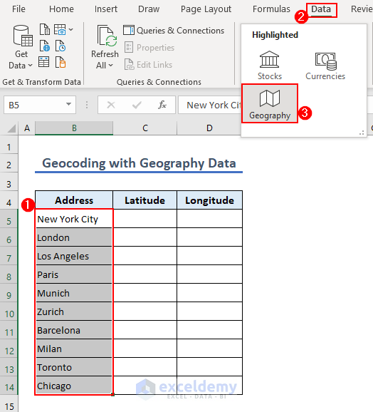 select geography from data types under Data tab