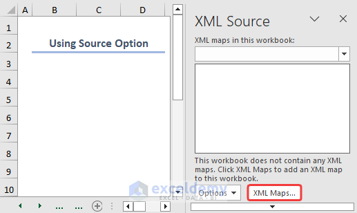 Clicking the XML Maps from the right pane
